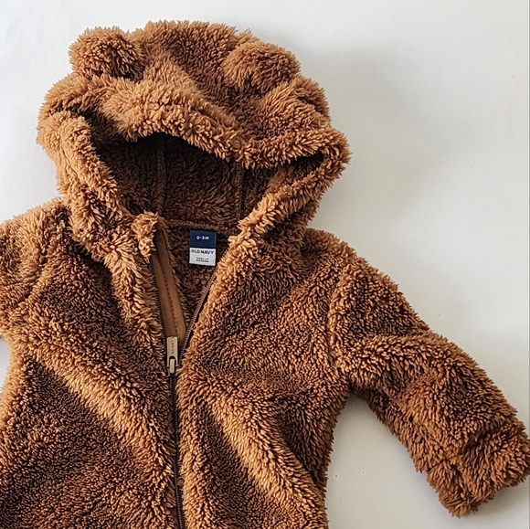 Like New Old Navy Baby Bunting Furry Sherpa Bear Outift Size 0-3 Months - Picture 5 of 6